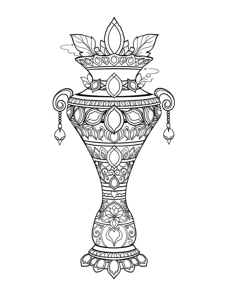 Vase of treasure (kalasha) with jewels and detailed patterns