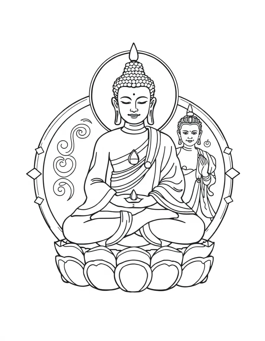 Three jewels (Buddha, Dharma, Sangha) symbol with gem details