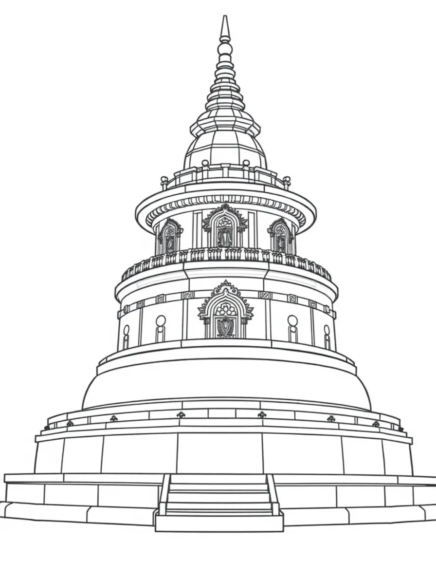Stupa with detailed architectural elements and reliquary sections
