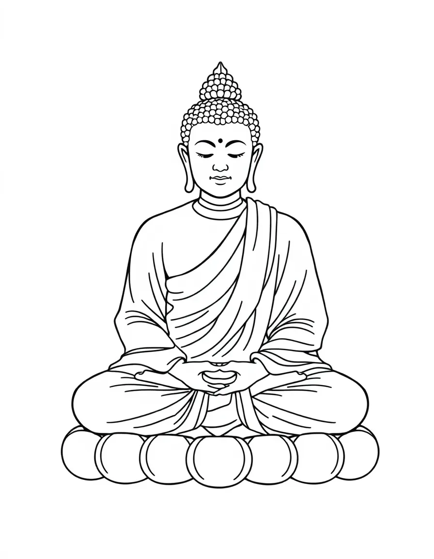 Seated Buddha in meditation pose with detailed robe folds and ushnisha topknot