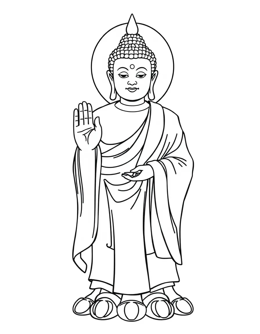Standing Buddha with abhaya mudra (fearlessness gesture) and detailed robes