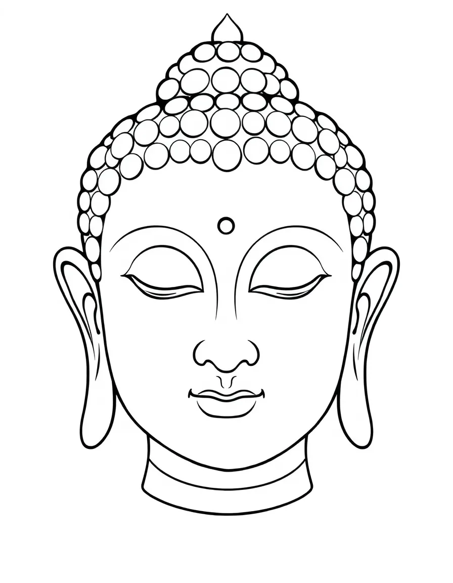 Buddha head with elongated earlobes and serene expression