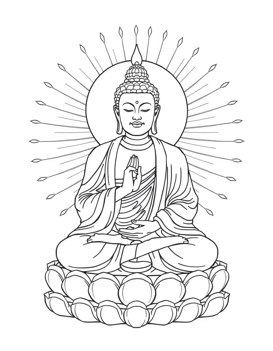 Amitabha Buddha with radiating light patterns and meditation gesture