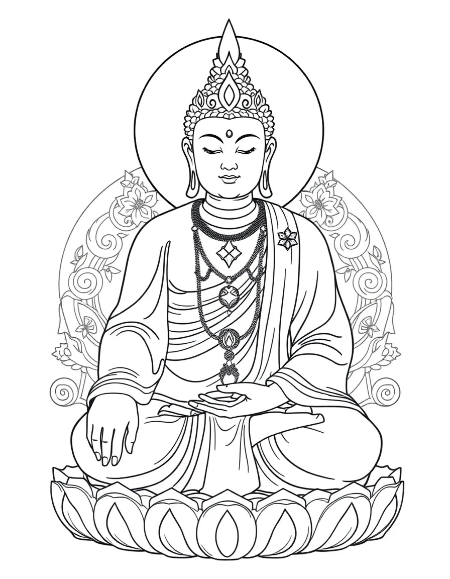 Future Buddha (Maitreya) with detailed symbolic attributes