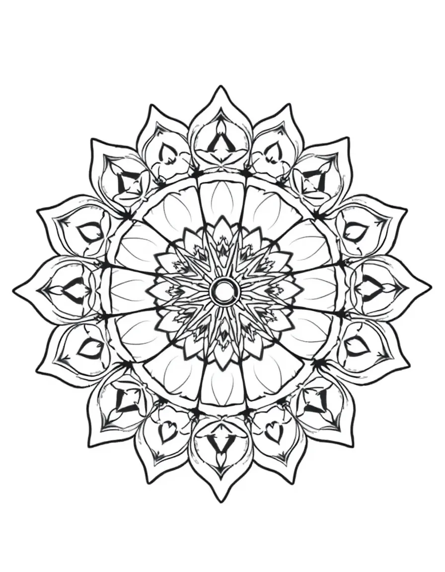Sand mandala design with spaces for detailed coloring