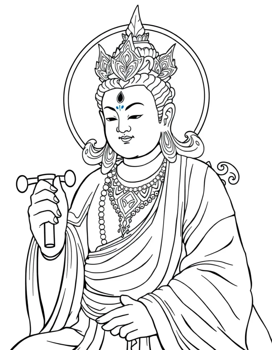 Manjushri with wisdom sword and detailed peaceful countenance