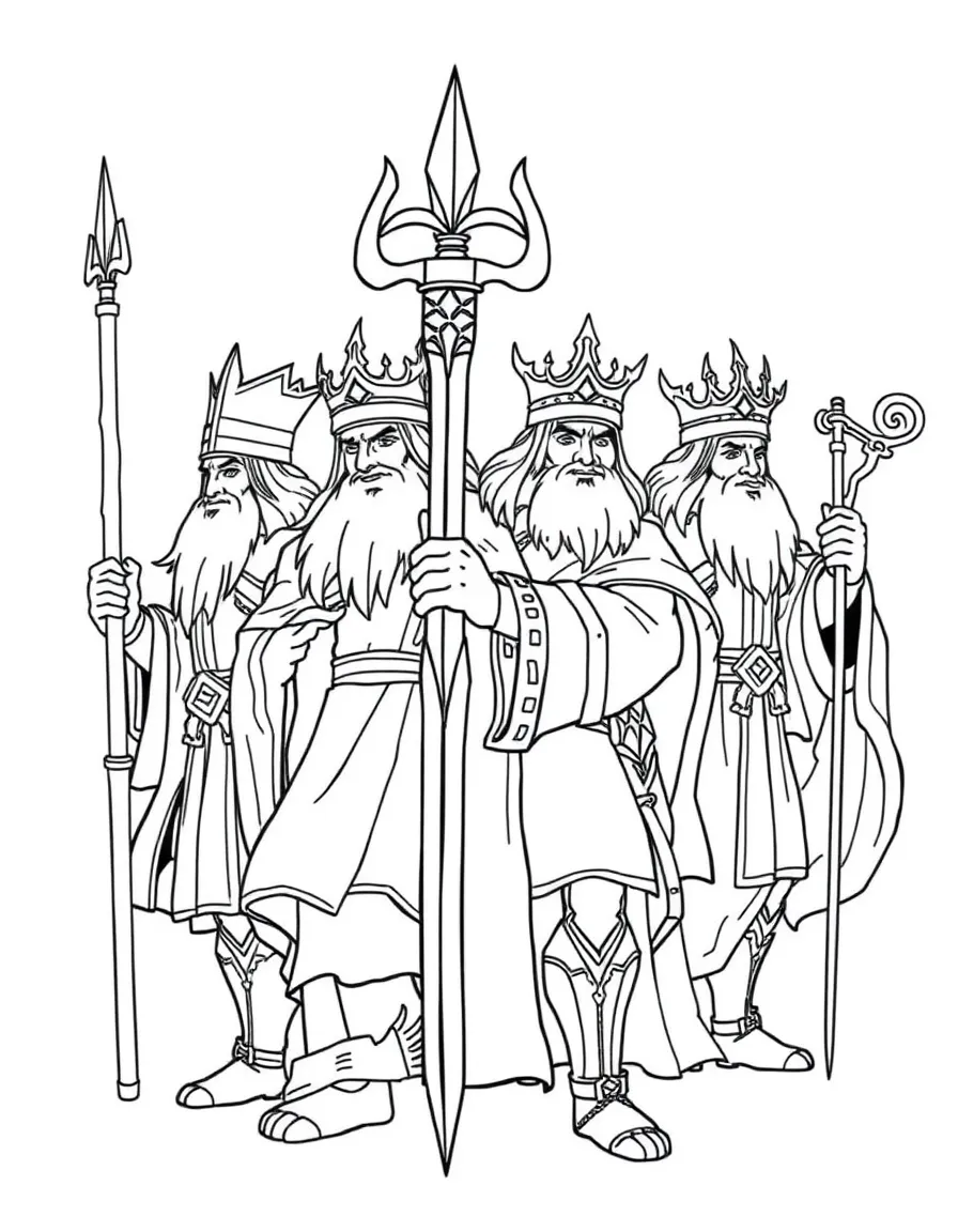 Guardian kings of the four directions with distinctive features and weapons