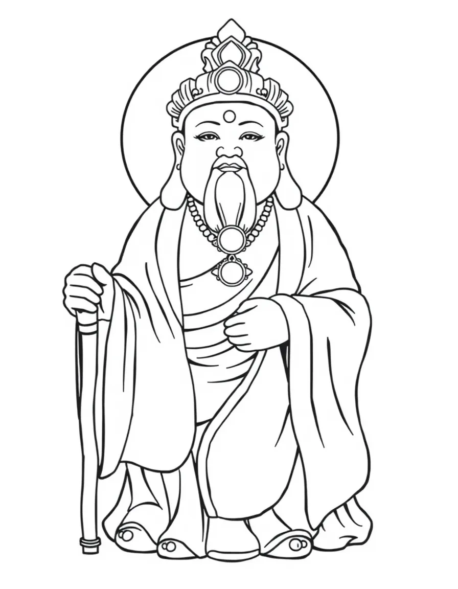Jizo Bodhisattva with staff and jewel with detailed monk's robes