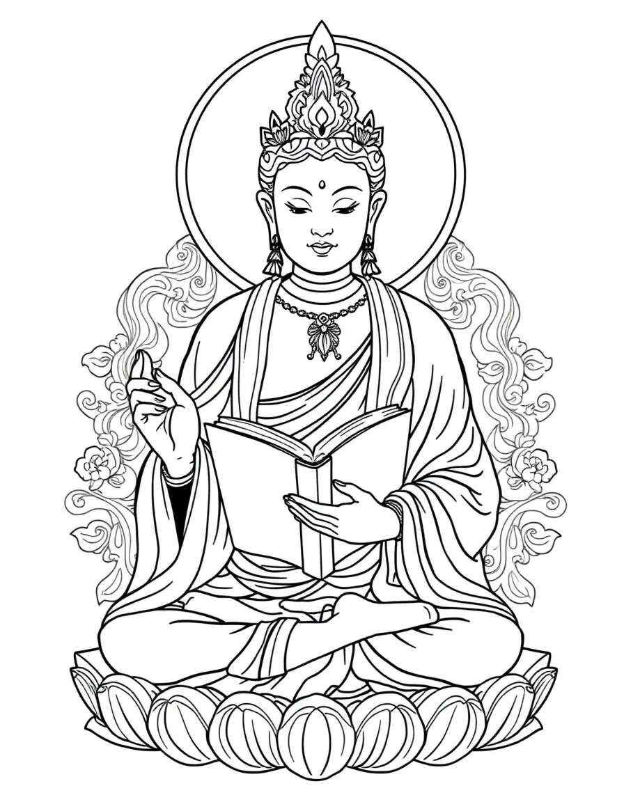 Prajnaparamita personified with book of wisdom and detailed features