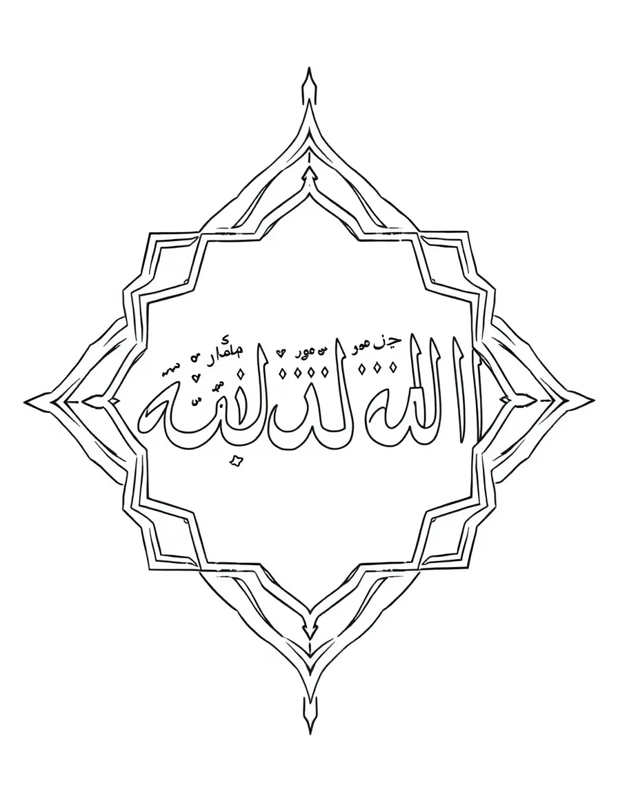 "La ilaha illallah" in mirrored script forming geometric shape