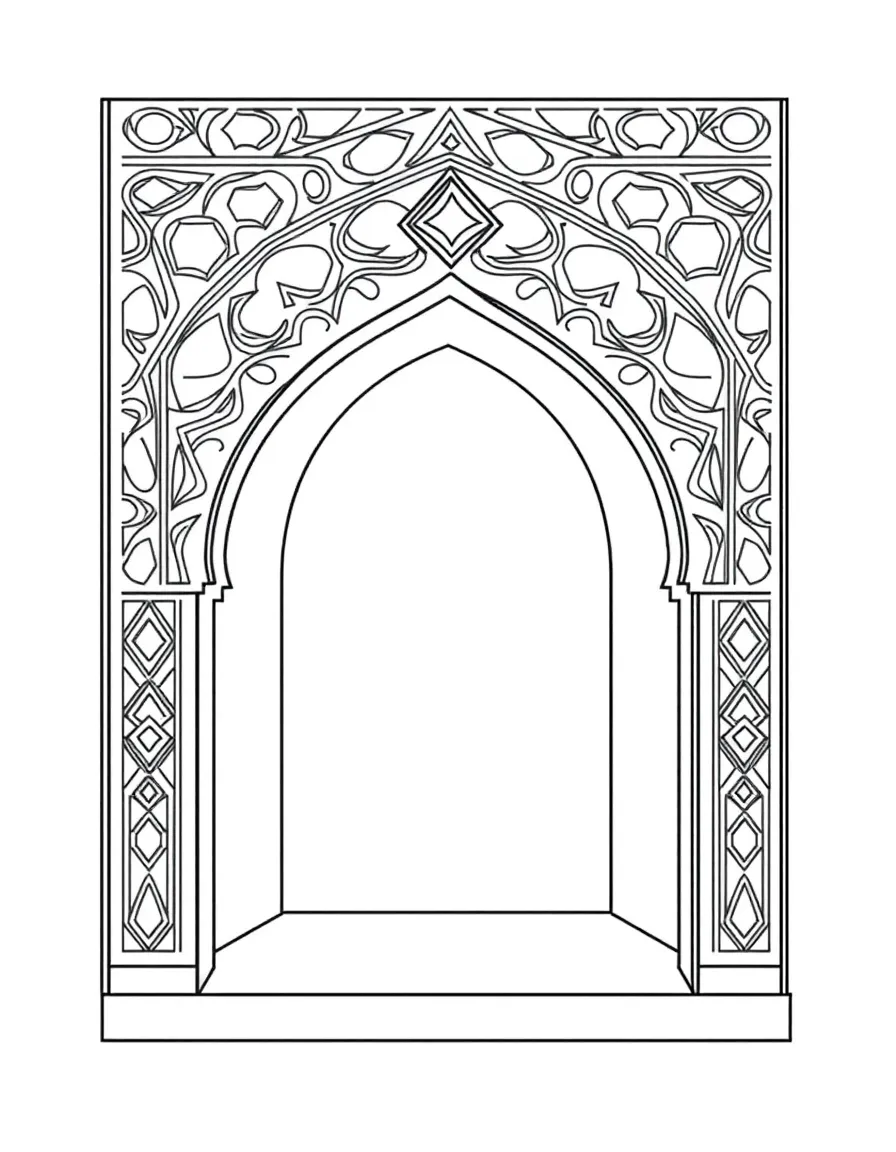 Detailed mihrab niche pattern with geometric archway designs