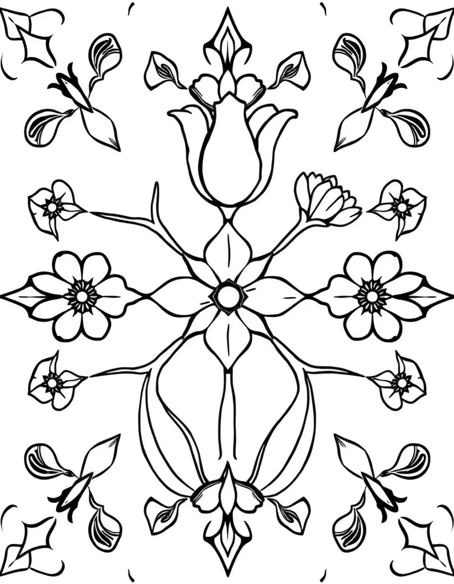 Turkish Iznik-style pattern with tulip and carnation geometrization