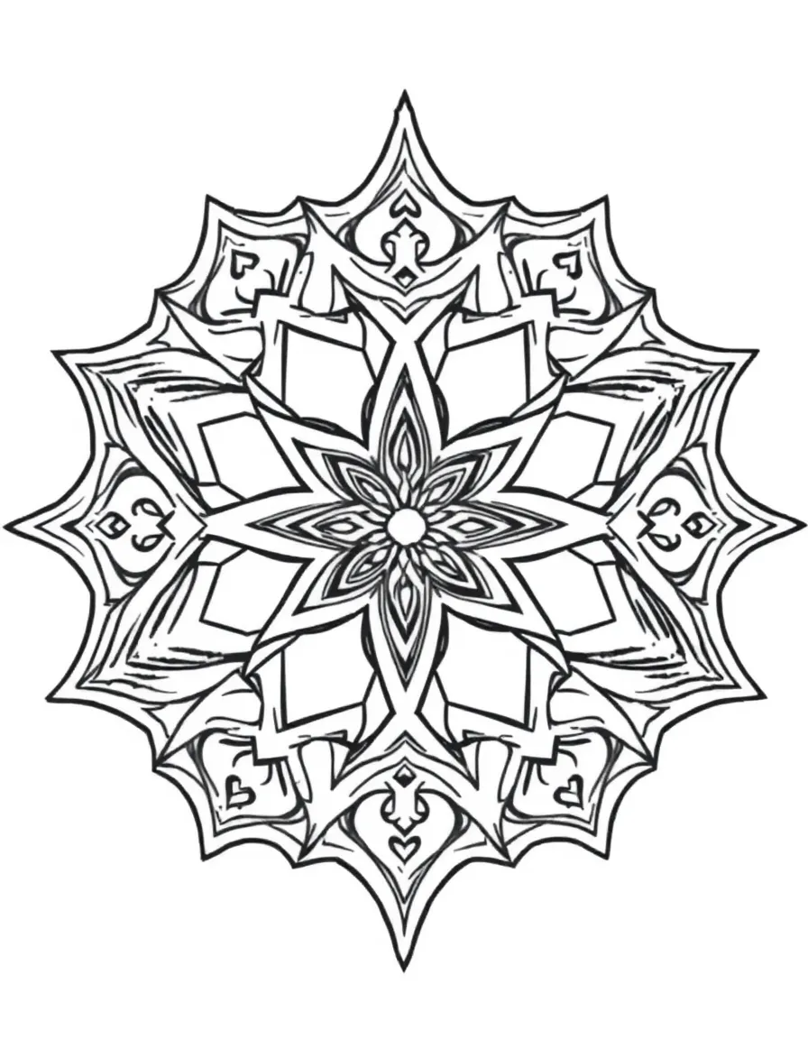 Decagonal pattern with interlacing star polygons and detailed knotwork