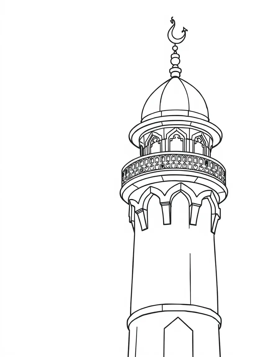 Minaret with detailed balcony and muezzin calling area