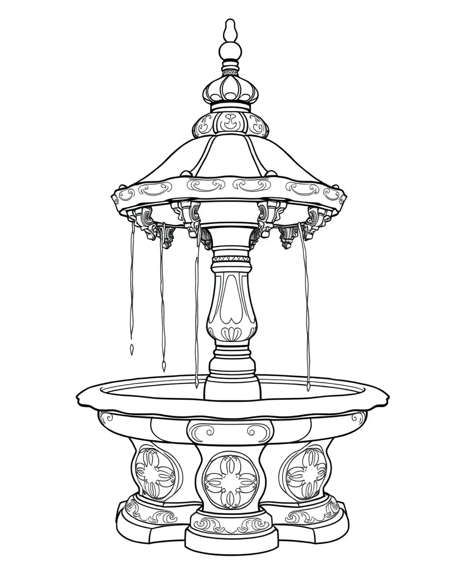 Ottoman-style fountain with detailed water spouts and basin carvings