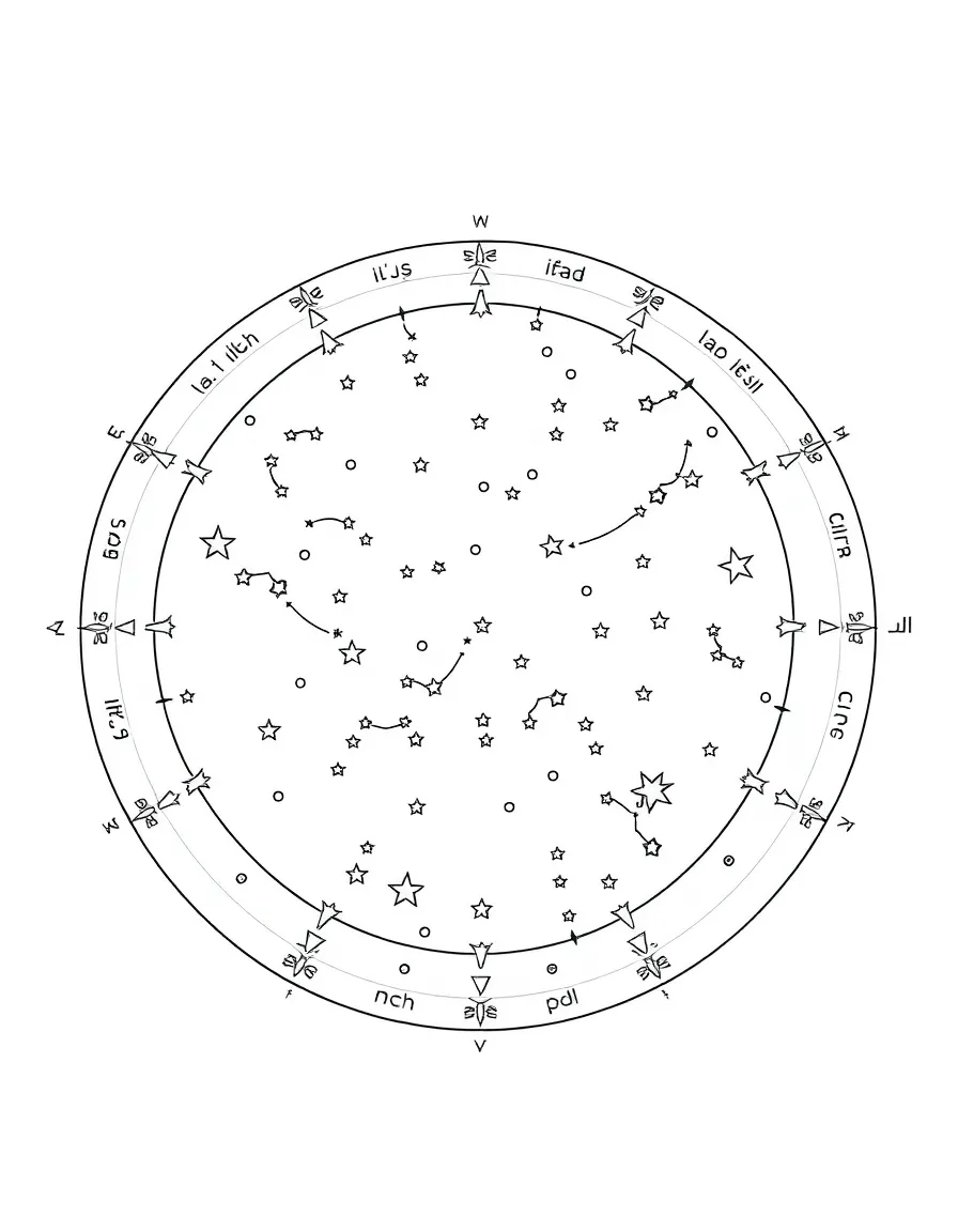 Islamic celestial map with Arabic star names and constellation patterns