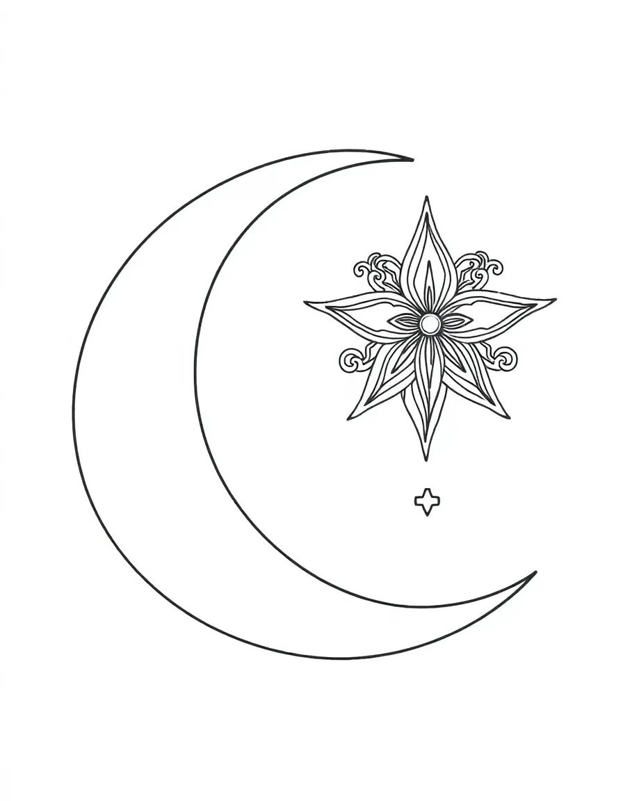 Crescent moon and star with detailed filigree embellishment