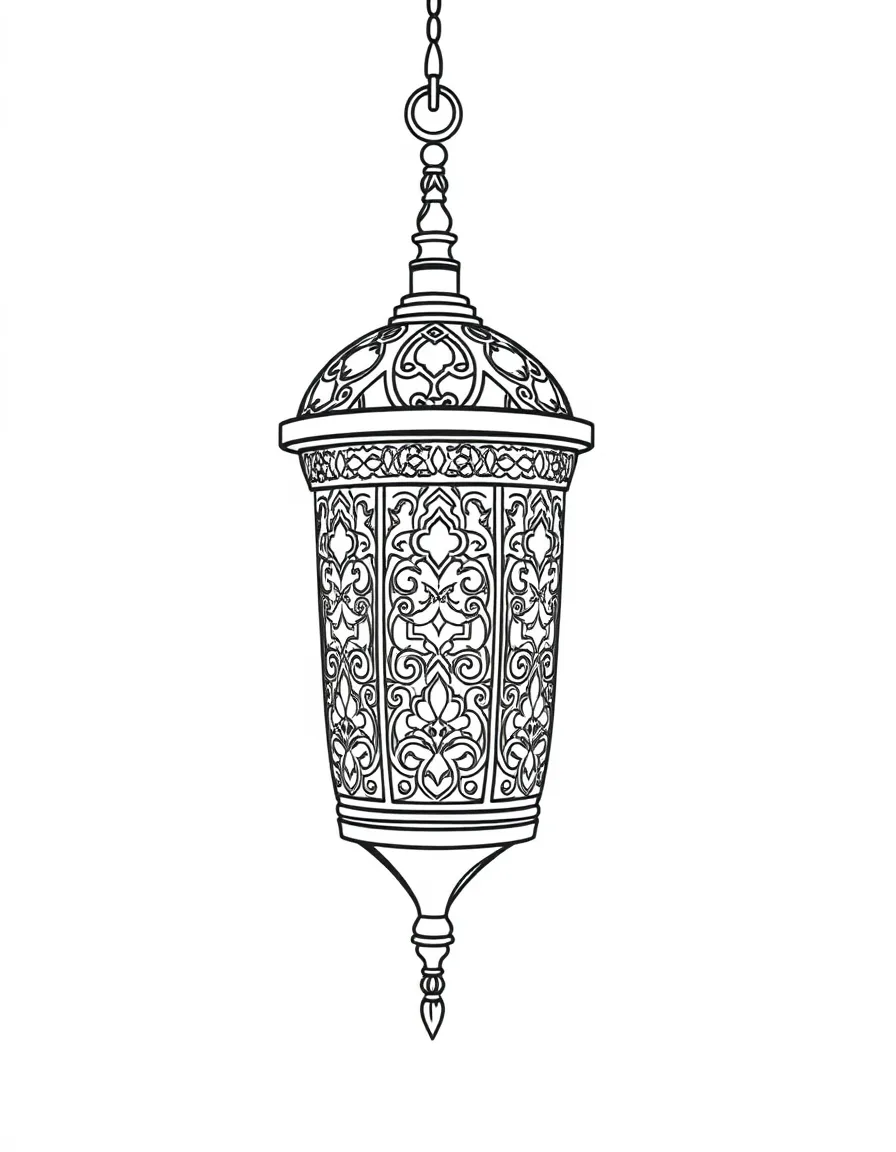 Islamic lamp with detailed filigree metalwork casting light patterns