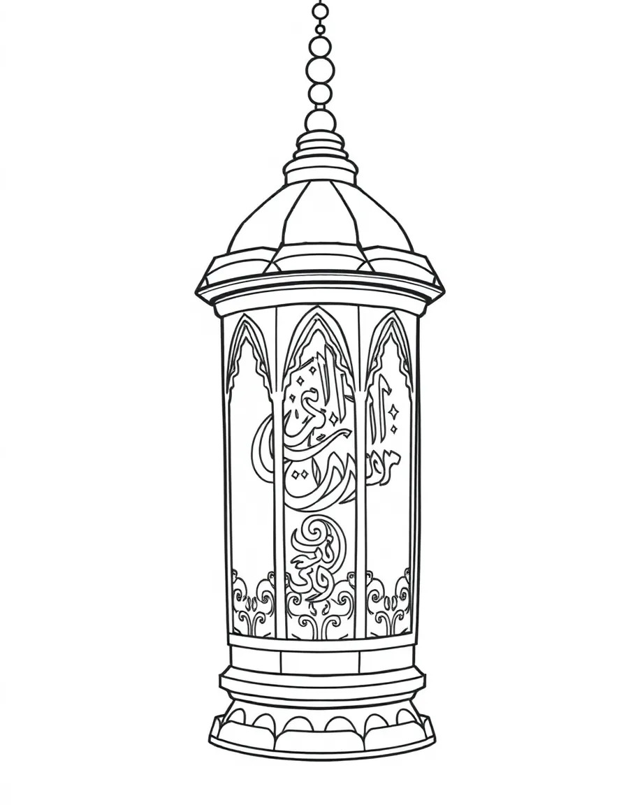 Mosque lamp with detailed glass decoration and calligraphy