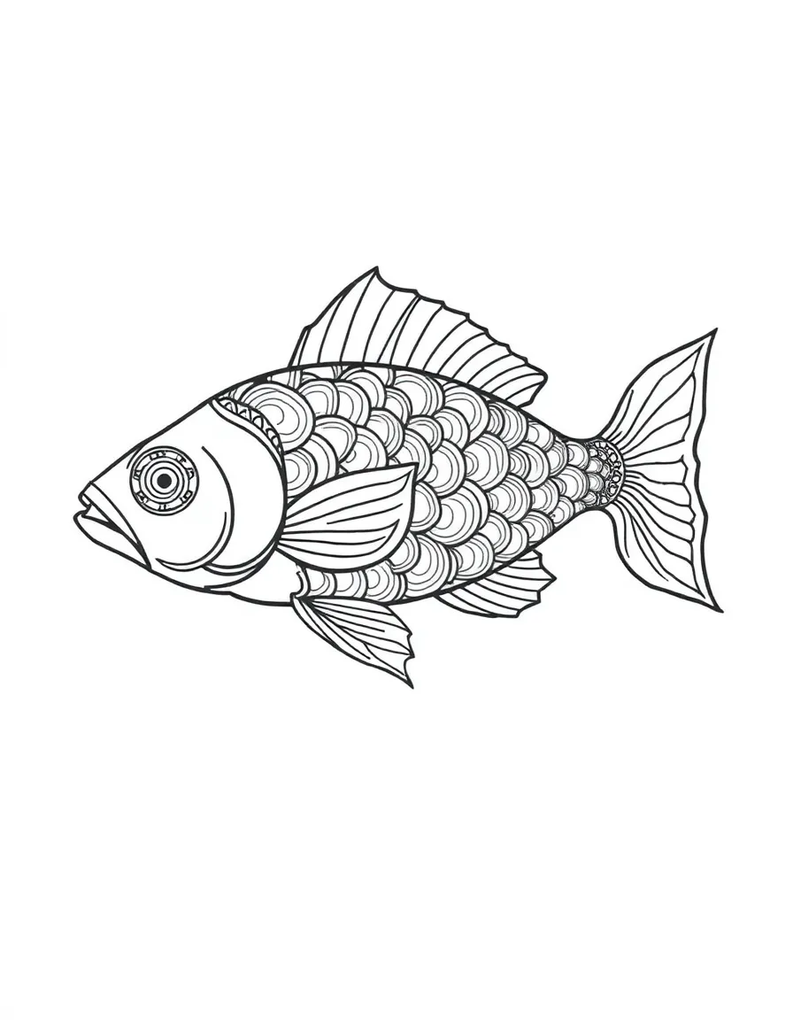 Fish motif in Islamic art with detailed scale patterns and flowing lines