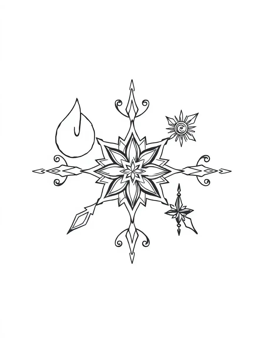 Four elements symbols in Islamic decorative style