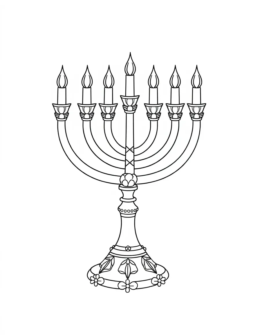 Menorah with detailed seven branches and base decorations