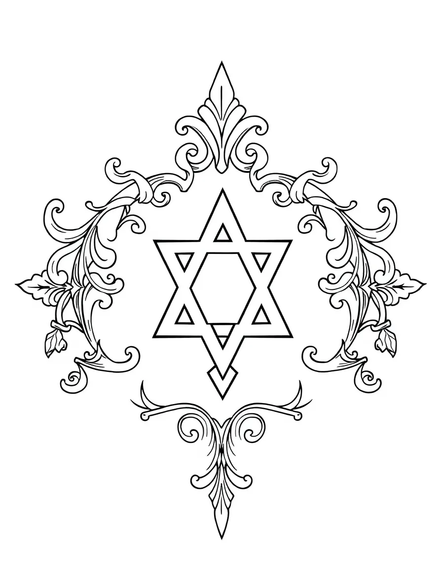Chai symbol with elaborate decorative elements and scrollwork