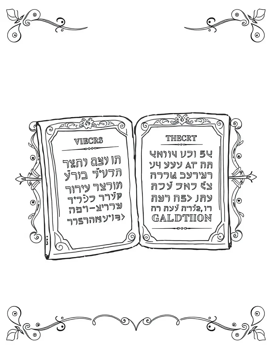 Tablets of the Law with detailed Hebrew lettering and decorative border