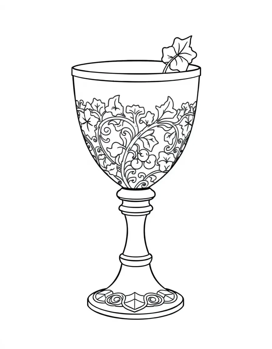 Kiddush cup with grape vine pattern and detailed metalwork