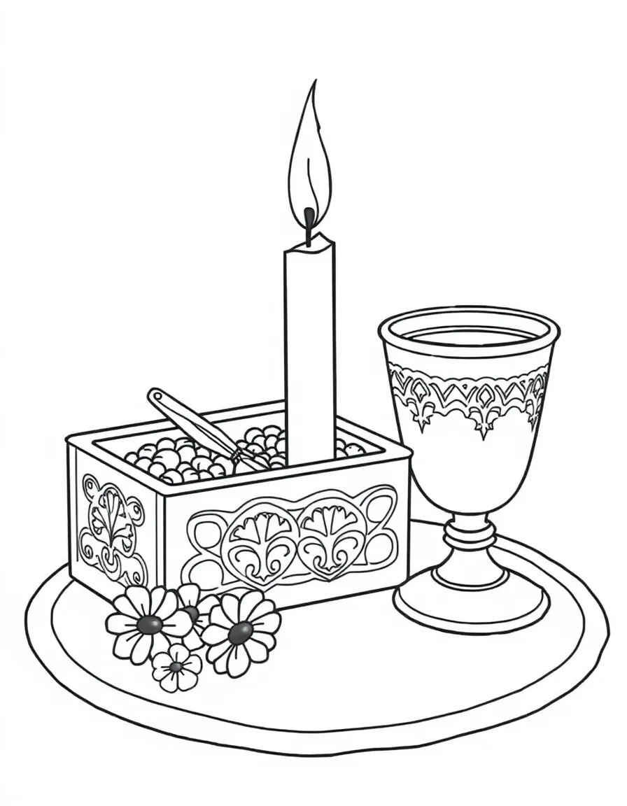 Havdalah set with detailed spice box, candle, and cup