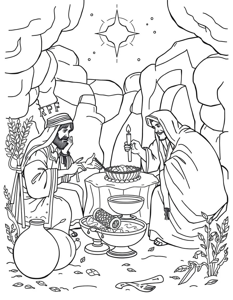 Passover scene with detailed exodus imagery and symbolic elements