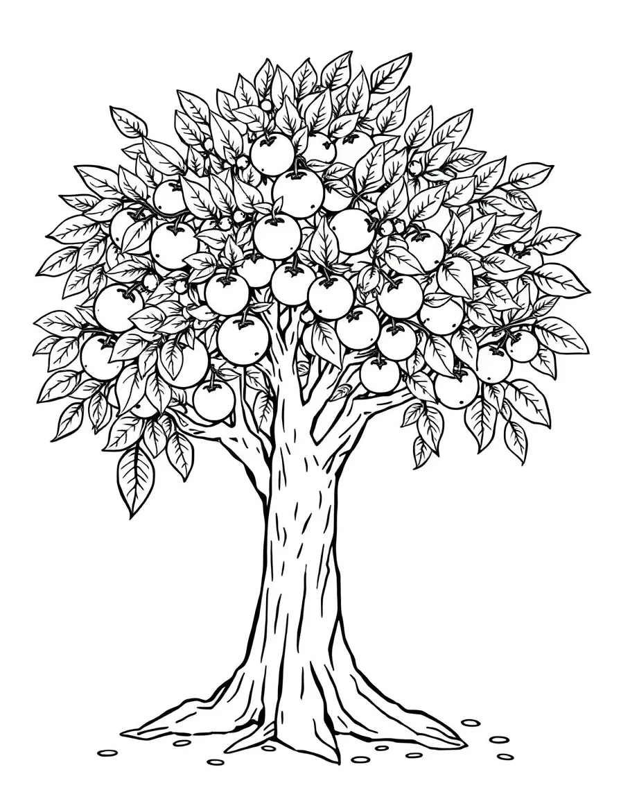 Tu B'Shvat tree with detailed fruits and ceremonial elements