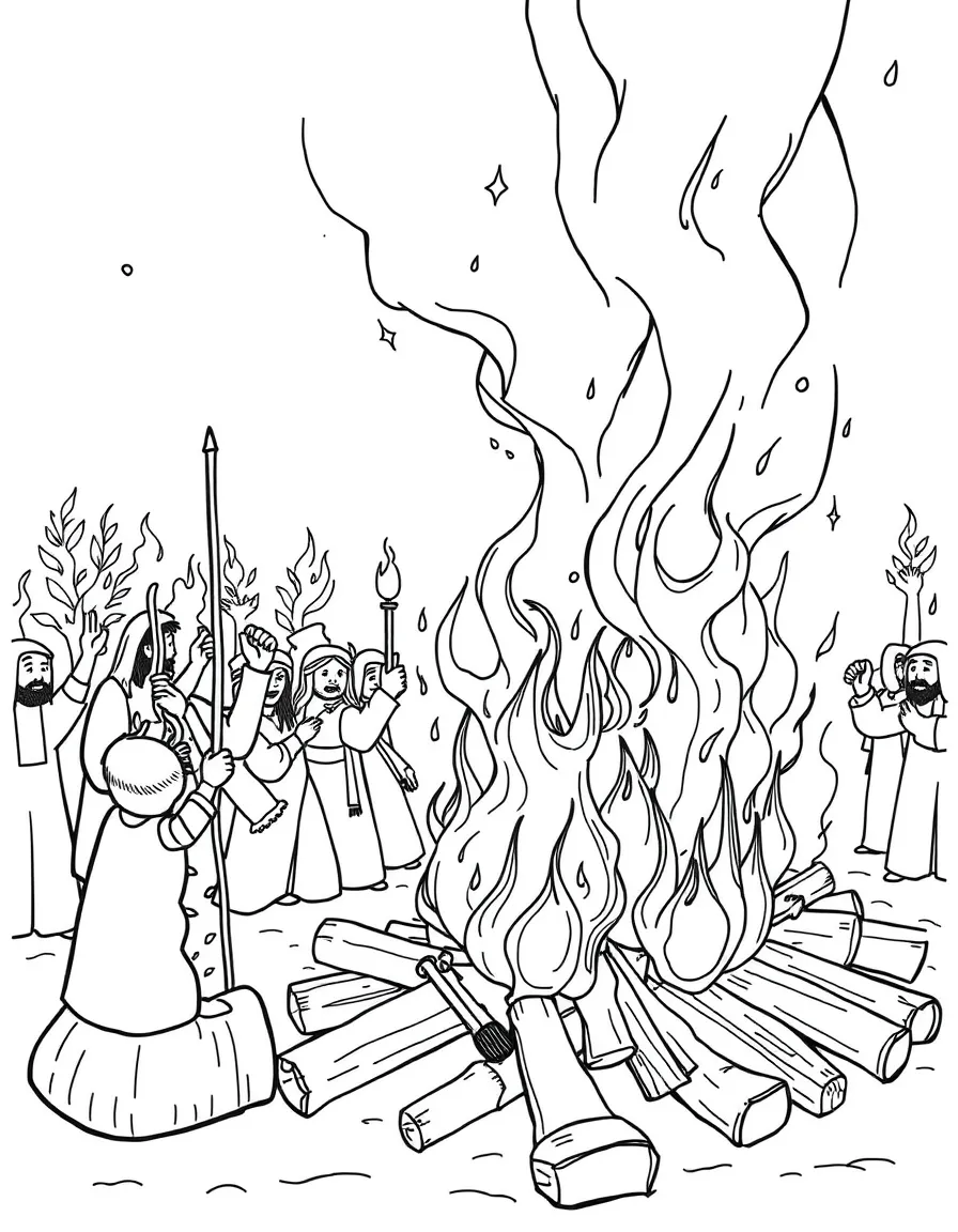 Lag B'Omer bonfire scene with detailed flames and celebrations