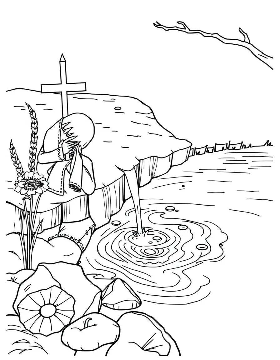 Tashlich ceremony by water with detailed symbolic elements