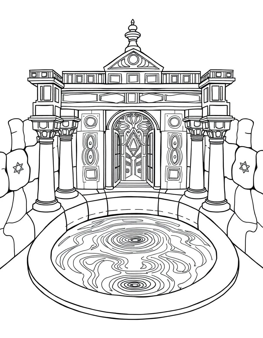 Mikvah ritual bath with detailed architectural elements and water patterns