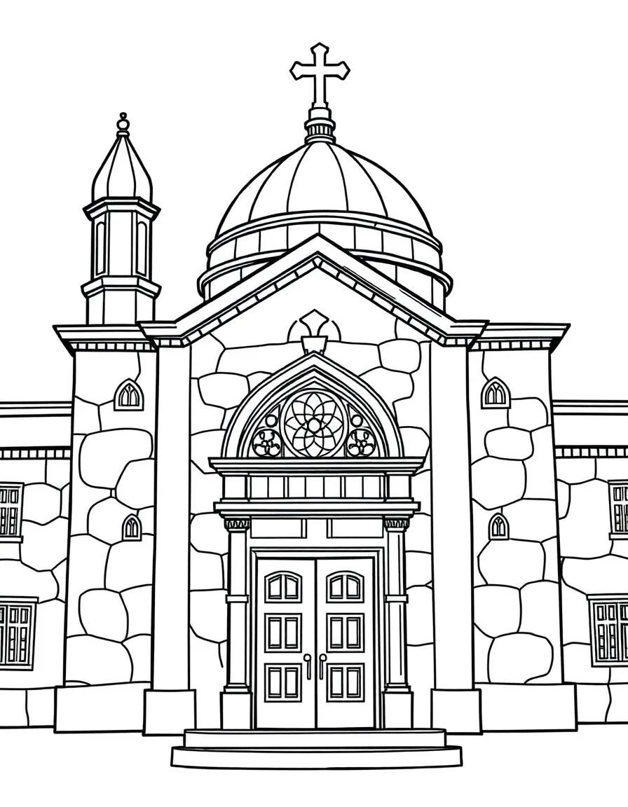 Detailed synagogue facade with characteristic architectural elements