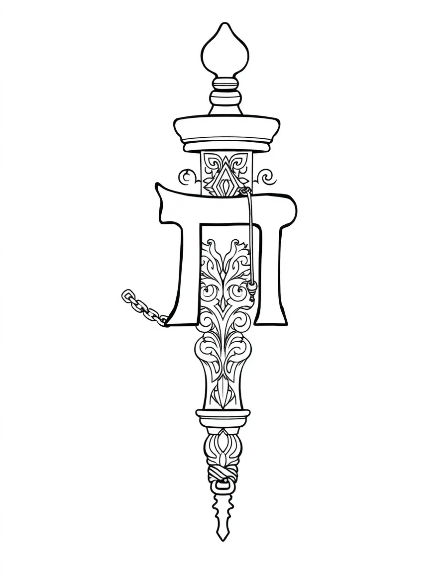Detailed Torah pointer (yad) with chain and filigree hand design