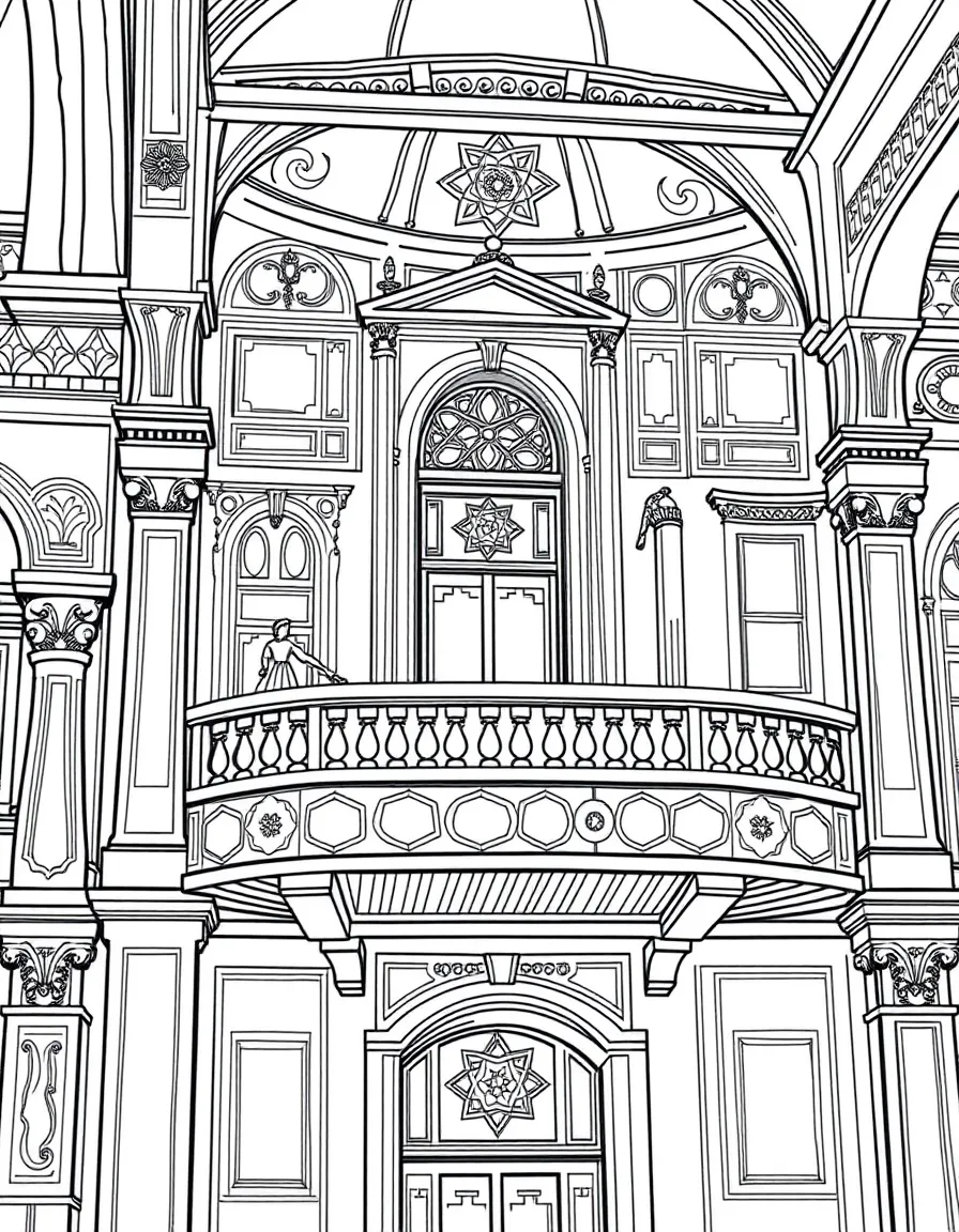 Women's balcony in traditional synagogue with detailed architectural elements