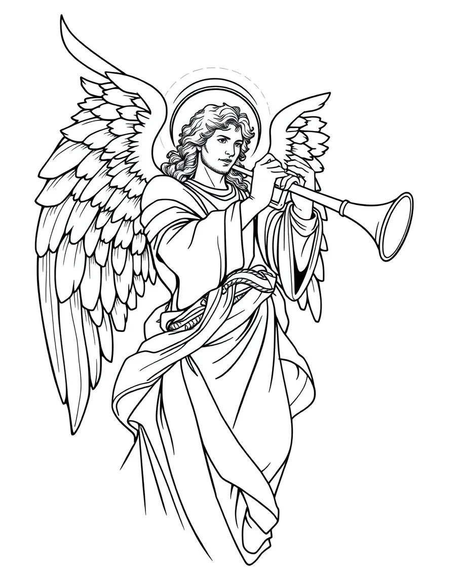 Archangel Gabriel with trumpet and detailed messenger imagery