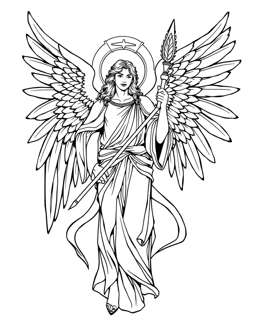 Archangel Raphael with healing staff and detailed wings