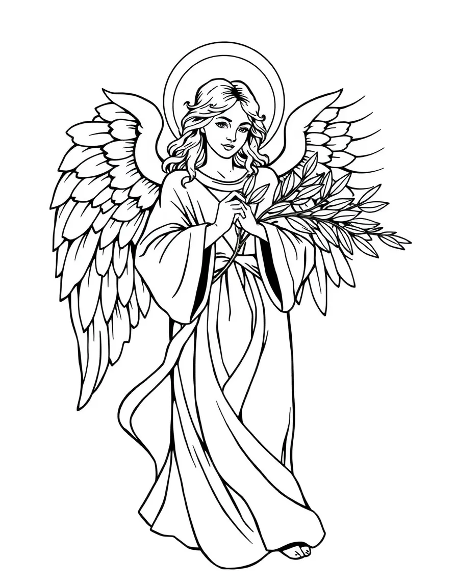 Angel of peace with olive branch and detailed flowing robes