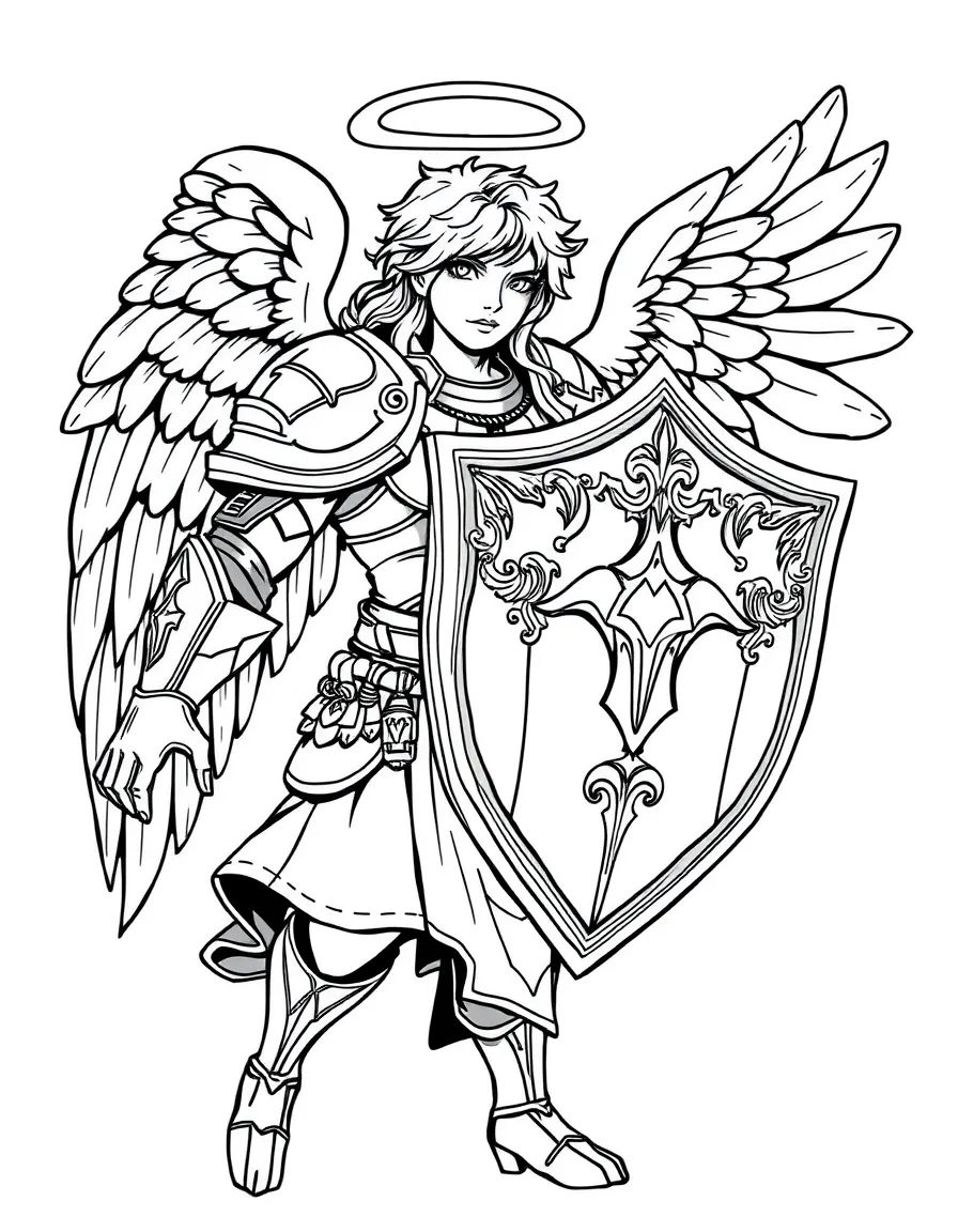 Protective angel with shield and detailed armor elements