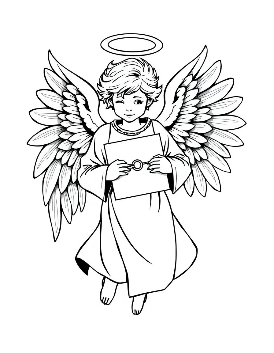 Angel messenger with sealed letter and detailed wing patterns