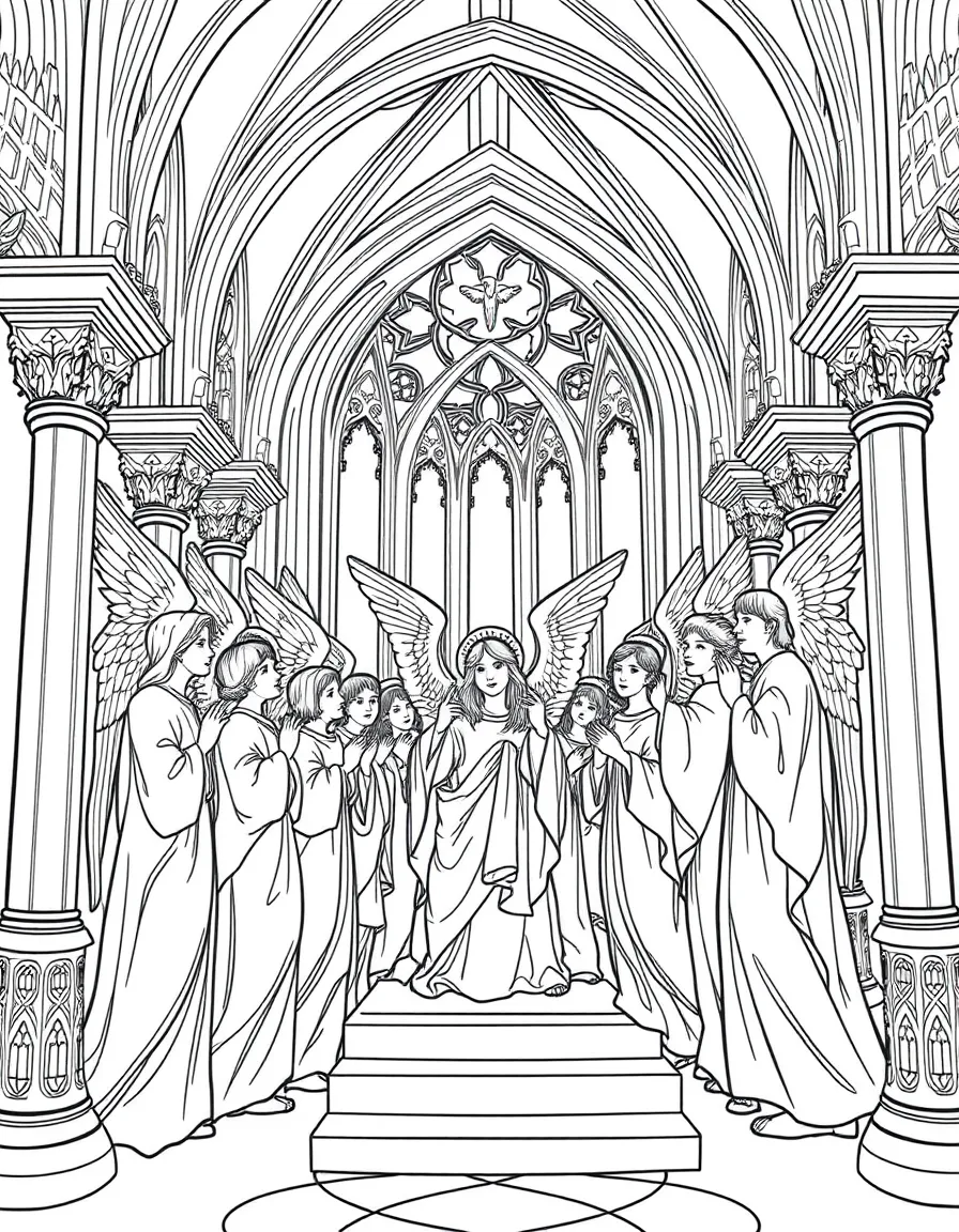 Angel choir in cathedral setting with detailed architectural elements