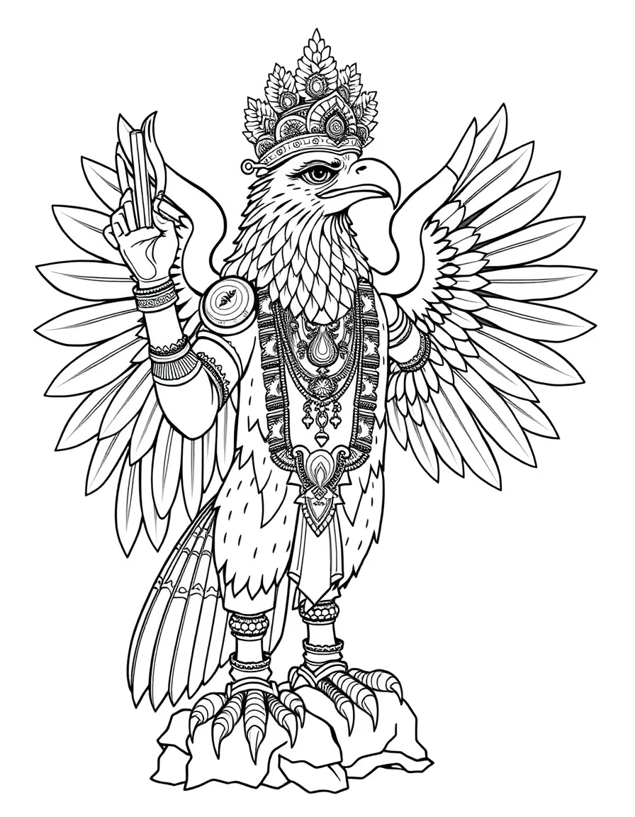 Hindu garuda with detailed eagle features and divine attributes