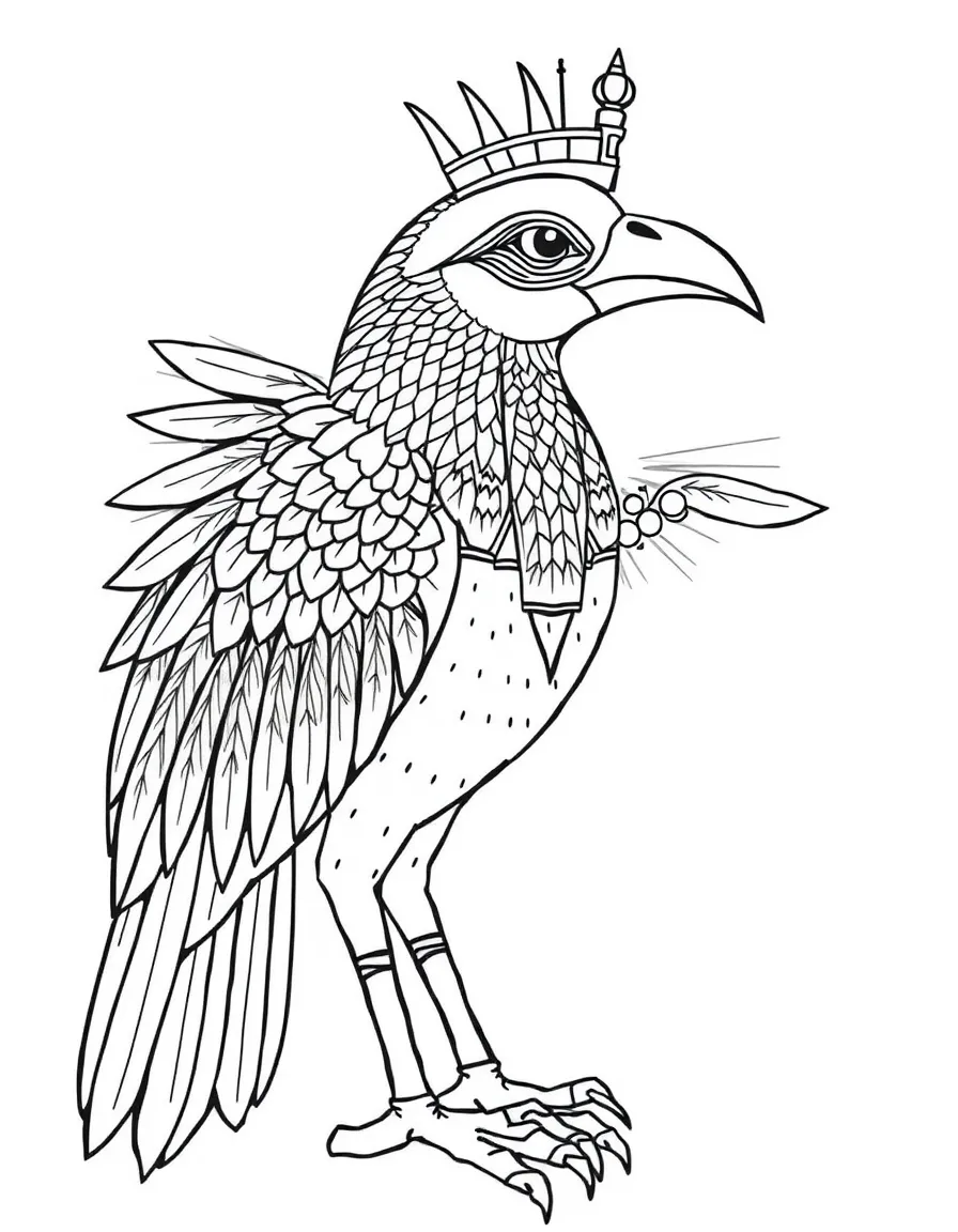 Egyptian Ba (soul bird) with human head and detailed wing patterns