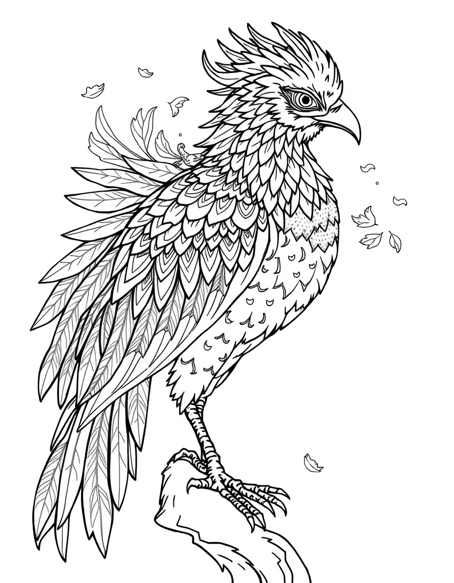 Persian simurgh bird with detailed feather patterns and mythical elements