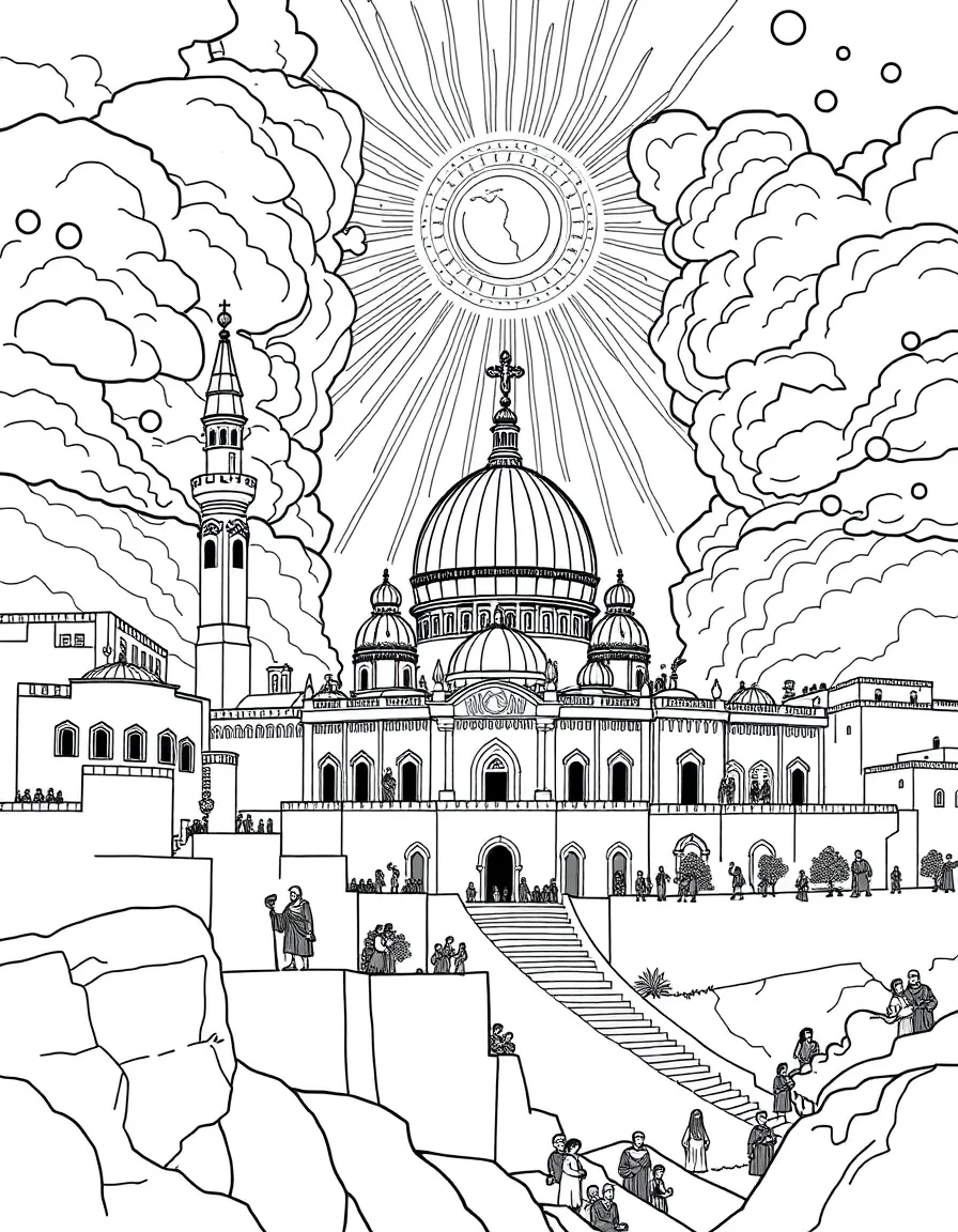 Heavenly Jerusalem with detailed architectural elements from Revelation