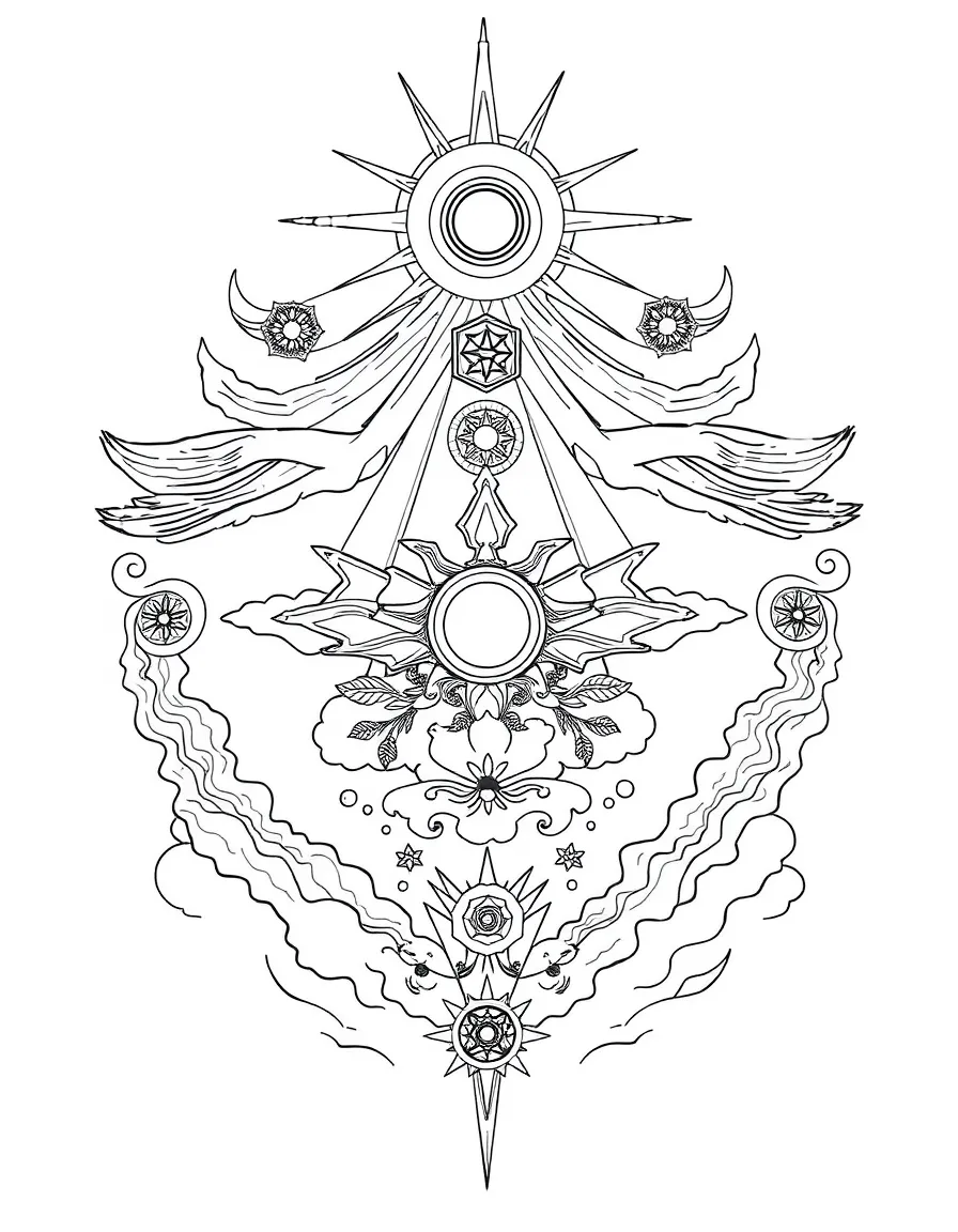 Seven heavens concept with detailed symbolic elements for each level