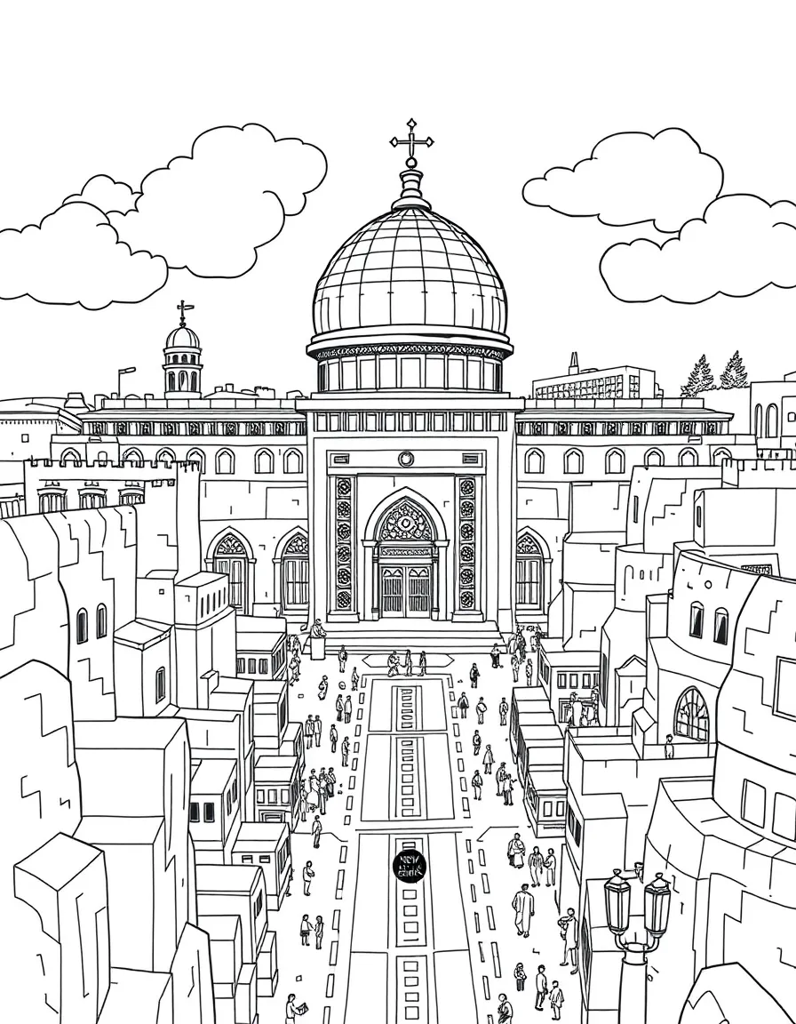 New Jerusalem with twelve gates of pearl and detailed street layout